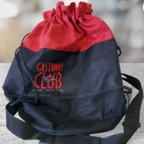 Disney Cruise Line Castaway Club Beach Shoulder Bag Travel Tote Red Black - Picture 2 of 14